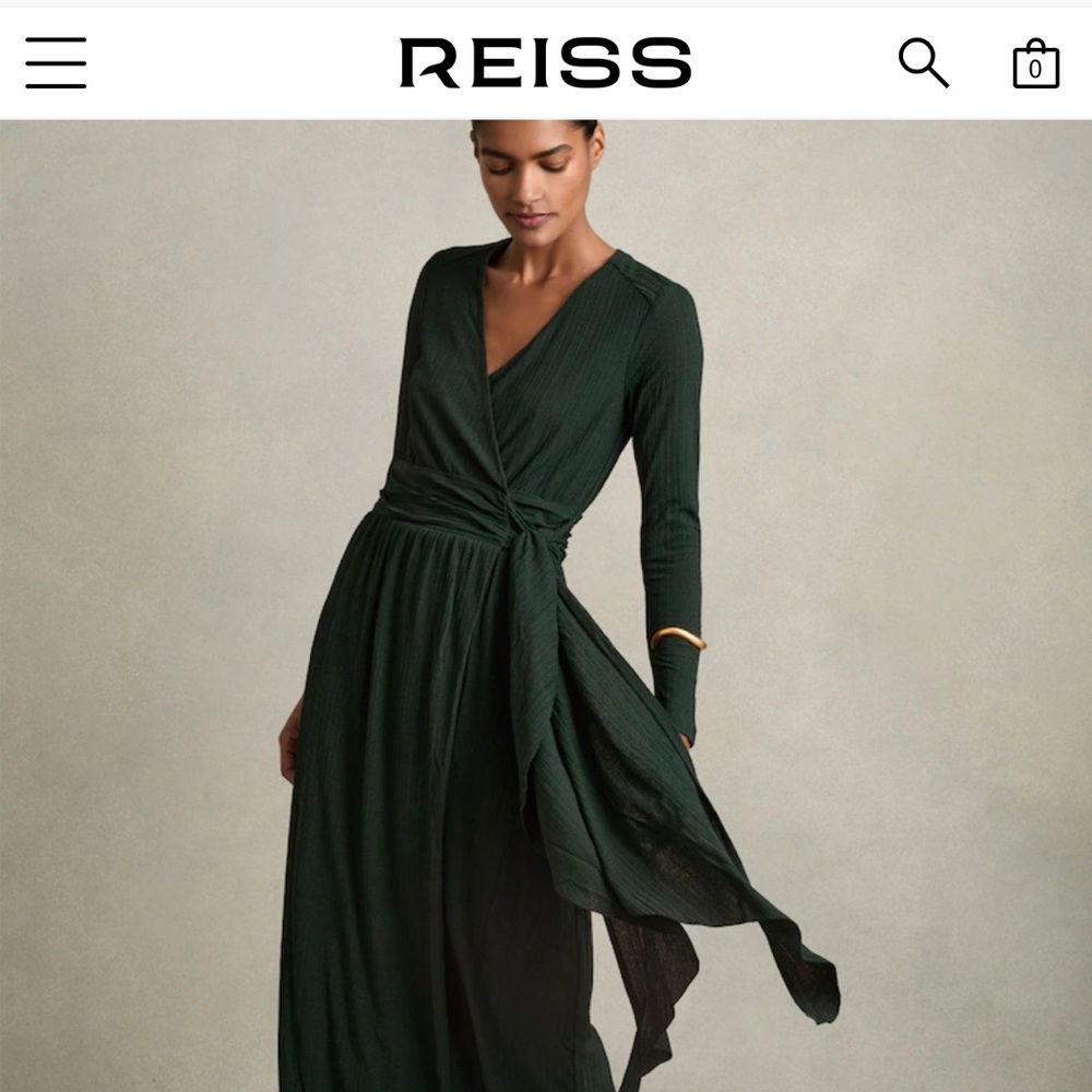 Reiss Dark Green Midi Wrap Dress